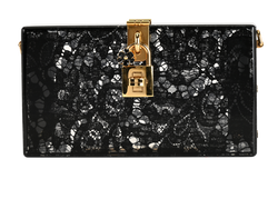 Lace Print Box Clutch, Acrylic, Black, MII, T, 2*